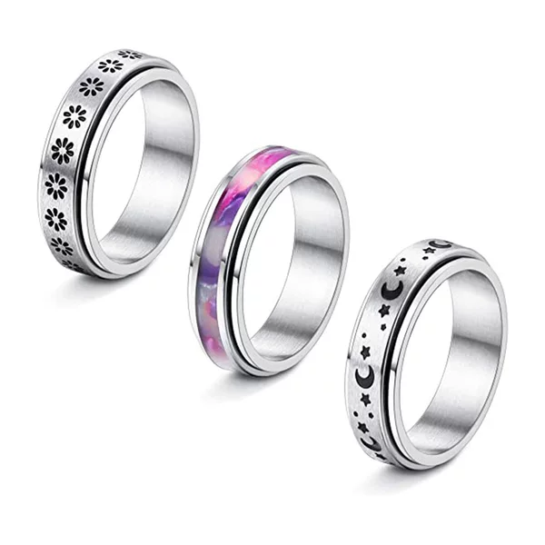 Xinghe Cross-Border Amazon Supply European and American Trendy Titanium Steel Ring Stars Moon Sun Rotating Decompression Jewelry