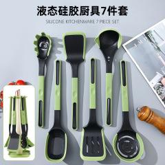 国境を越えた新しい 7 ピース液体シリコーンエッジバンドホルダーキッチン用品家庭用食品グレードの高温耐性スプーンとスパチュラ在庫あり