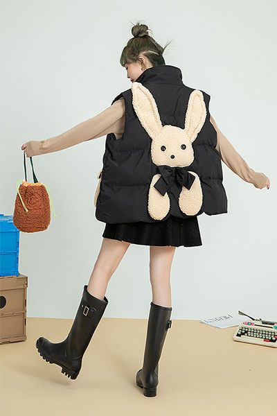 学院风黑色高领加绒棉服外套女冬新款可爱韩版宽松小棉袄马甲