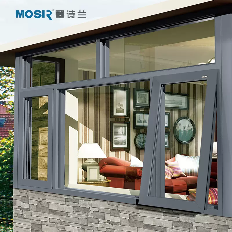 佛山厂家断桥铝门窗定制家用客厅厨房上悬窗双层玻璃防噪音平开窗