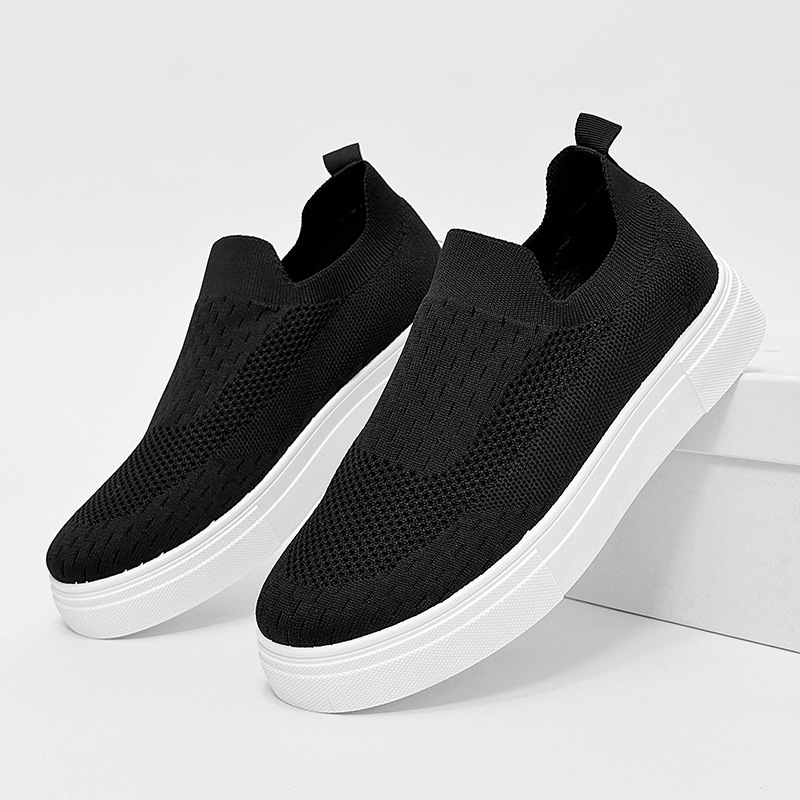 Slip-On Men's Shoes Summer Breathable Thin Fly-Knit Mesh Sports Canvas Shoes Men's Black Work Casual Sneakers