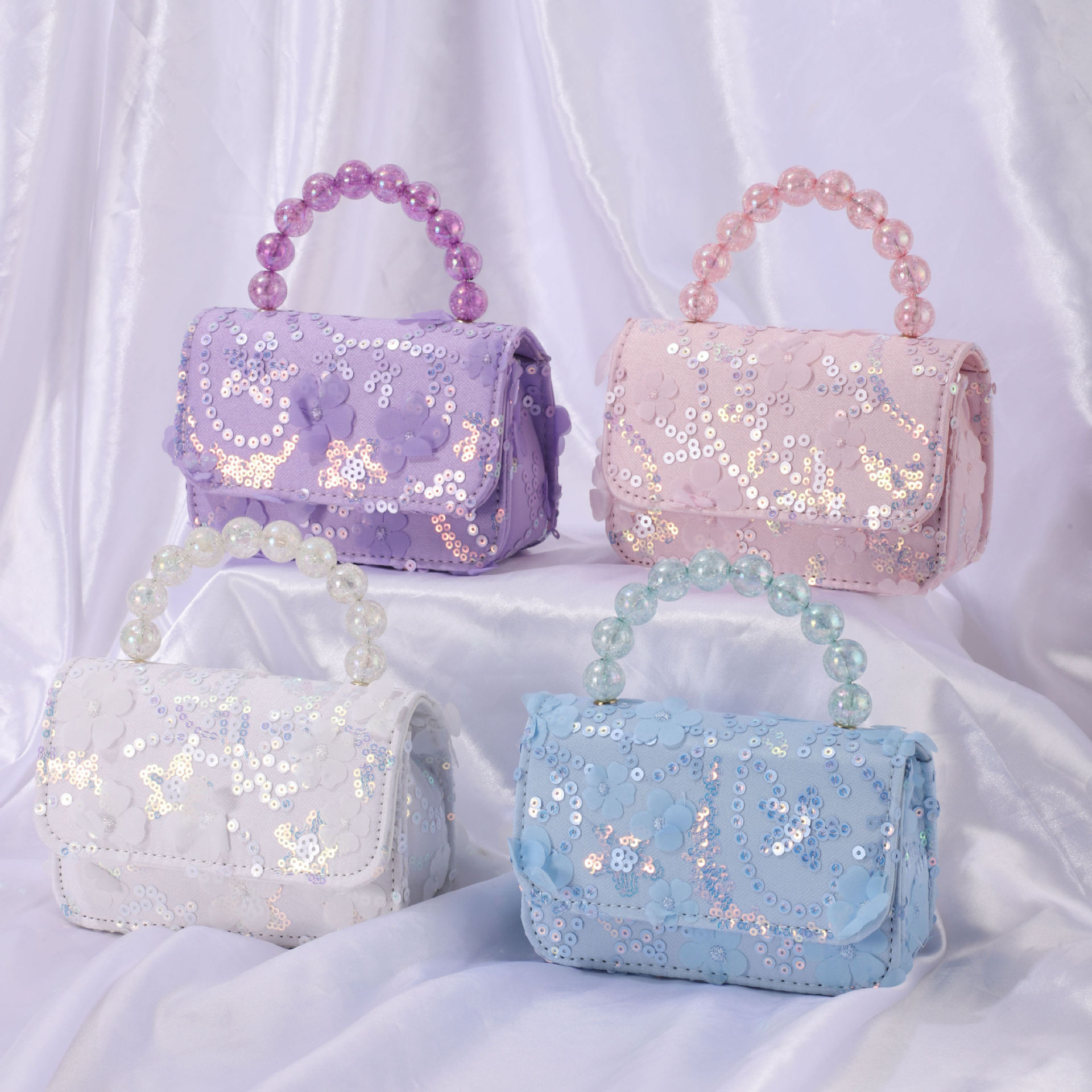 Women's Light Luxury Handbag Children's Flower Stitching Material Bag Autumn and Winter New Girls' Bag Cotton and Linen Shoulder Bag