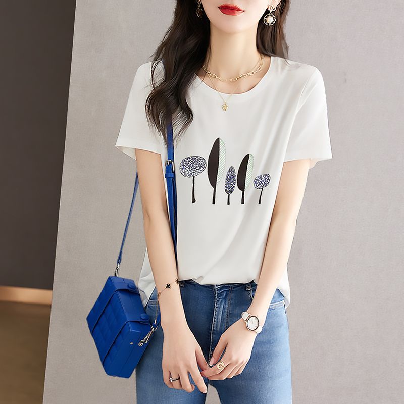 AB impreso de manga corta de verano impreso camiseta de las mujeres blancas de reducción de edad elegante adelgazar superior de secado rápido todo partido redondo image 13