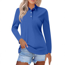 2025欧美新款3D数码印花翻领休闲3扣长袖女POLO衫休闲百搭厂批