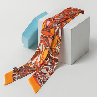90*5cm New European and American Simulated Silk Scarf Fashionable Printed Versatile Bag Handle Ribbon Women's Small Silk Scarf