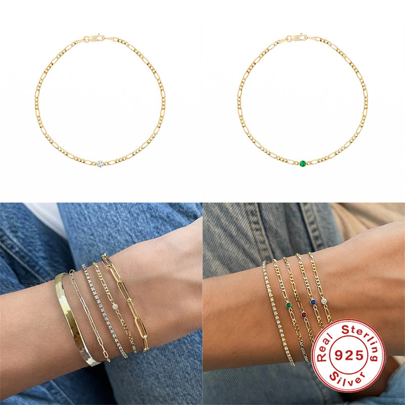 Fashion Geometric Copper Silver Plated Plating Zircon Bracelets