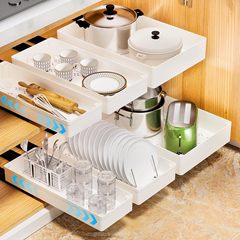 クロスボーダー専用の引き出し式トラック収納ラック、パンチングなし、マルチ仕様のキッチンシンク下バスケットスライドトラック収納ラック