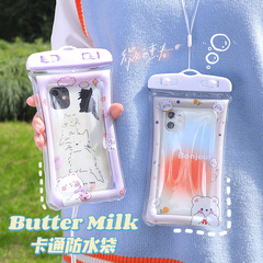New cartoon phone waterproof bag with airbag float, touch screen protective cover for outdoor rafting swimming phone bag
