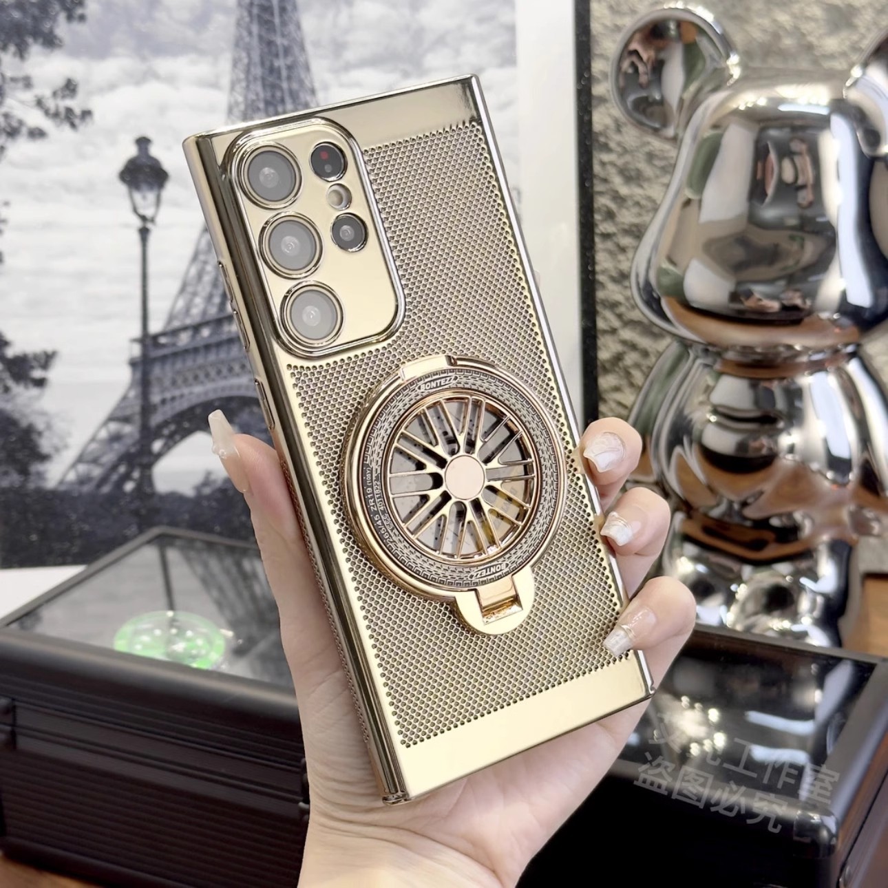 For Samsung Note20Ultra mobile phone case heat dissipation electroplated gyro bracket magnetic S24 anti-fall protective cover 23