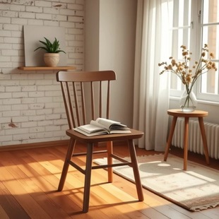 Solid Wood Windsor Chair Backrest Chair Study Home Second-Hand Dining Table and Chair New American Retro Restaurant Table and Chair Combination