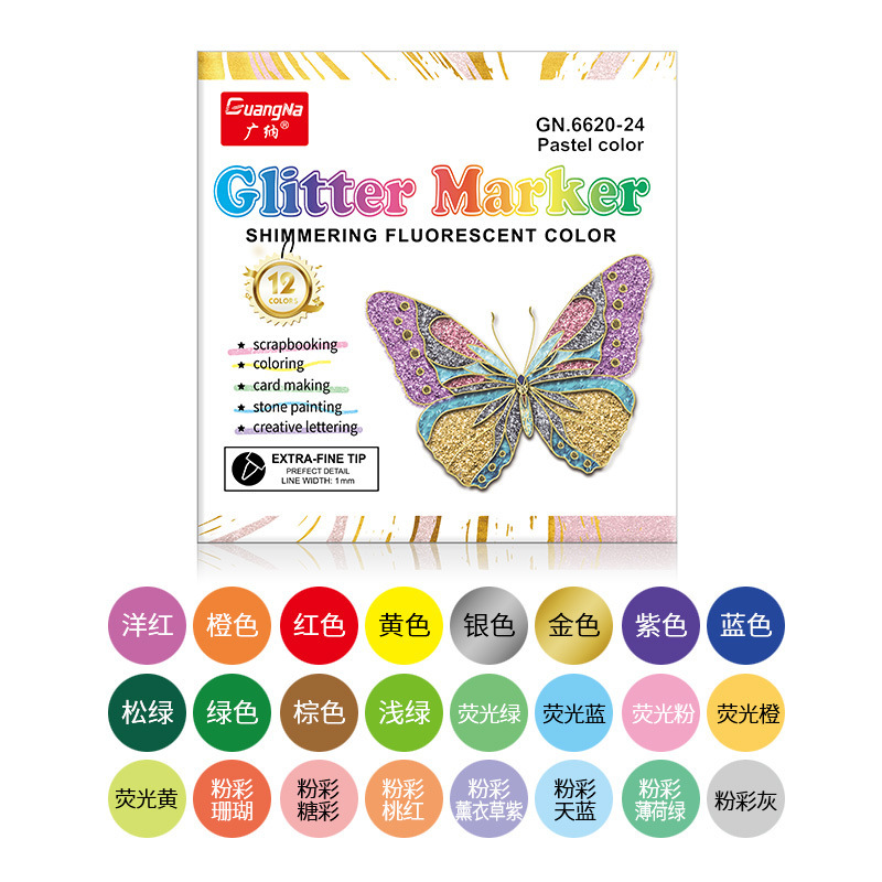 Guangna 6620 flash 1mm a base de agua de color caramelo resaltador traje 12/24 color DIY diario tarea rotulador