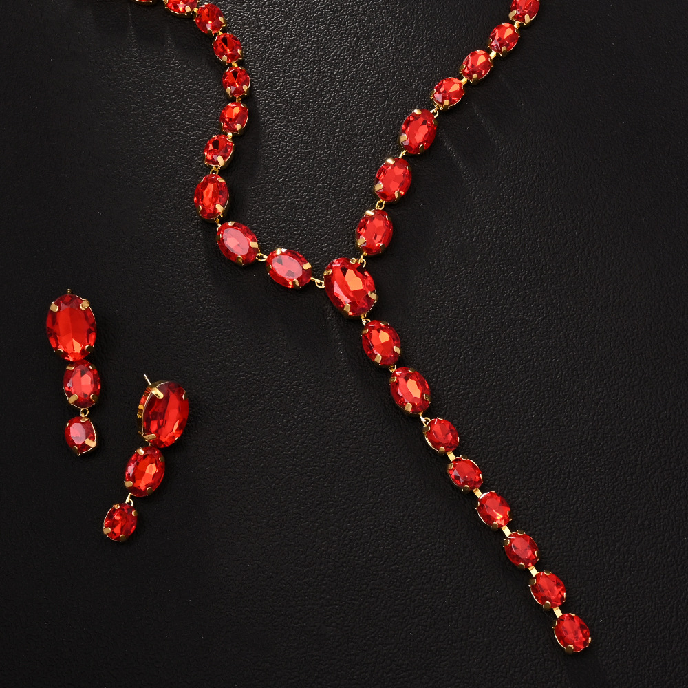 Europa y los Estados Unidos nuevos conjuntos de joyería geométrica temperamento largo collar simple pendientes accesorios Jewelry Set para mujeres