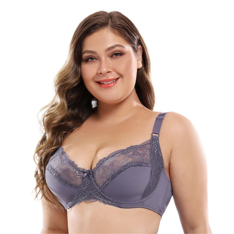 38-48de taza completa ultra-Delgado encaje sexy más tamaño sujetador con anillo de acero europeo y americano Comercio exterior pecho grande pequeña ropa interior