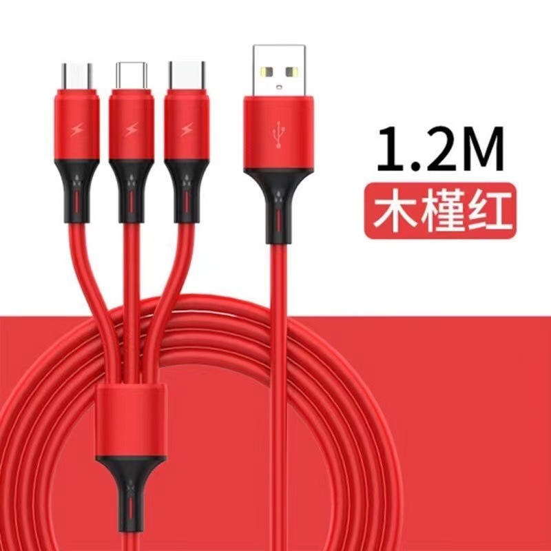 Apple Huawei Android 3a 高速充電スリーインワン液体シリコーン 1 対 3 データケーブル携帯電話 USB ケーブルに適しています|undefined