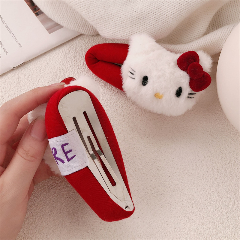 Nuevo lindo gato peludo arco rojo clip de cabello de terciopelo BB atmósfera tarjeta de cabello gran adornos de cabello