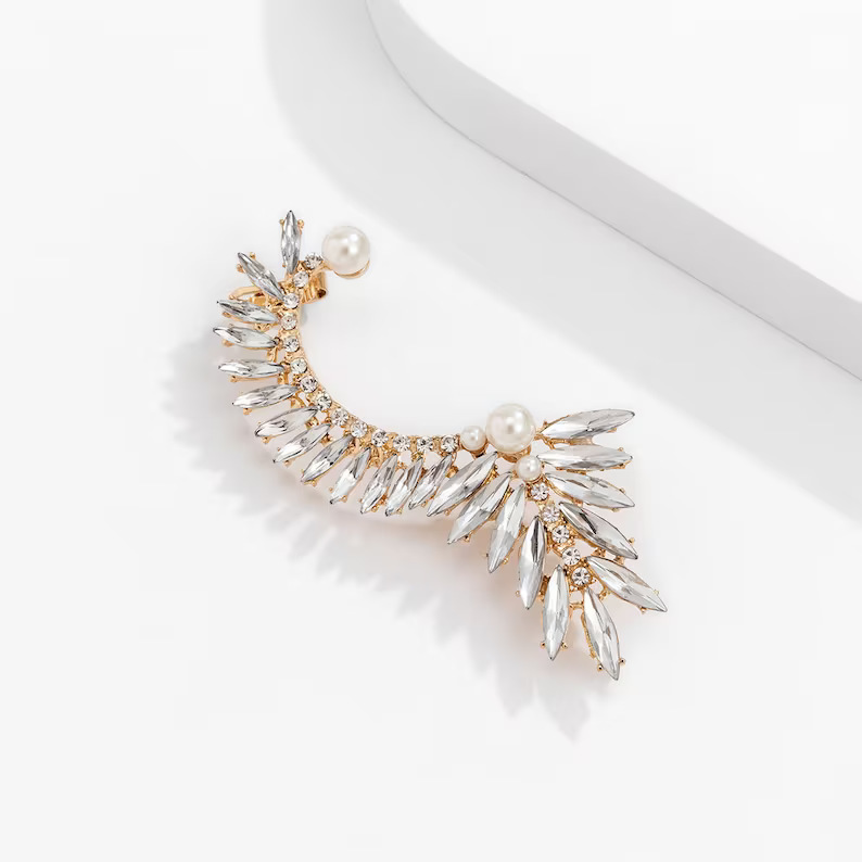 AliExpress Venta caliente rhinestone clip de oreja personalidad europea y americana exagerada geométrica perla pendientes accesorios pendientes