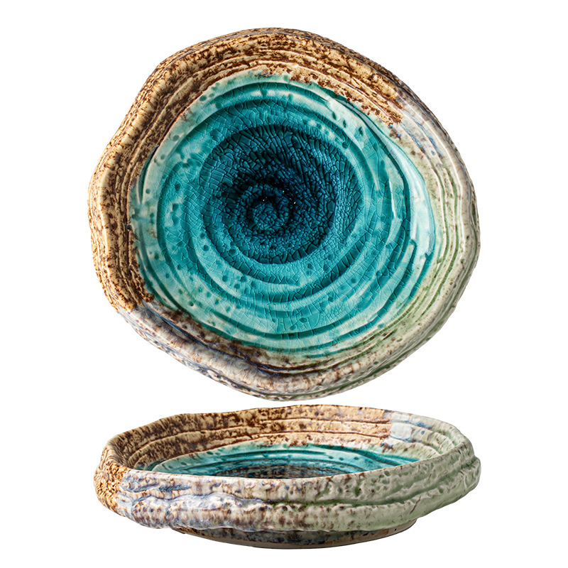 Plato de ensalada de 7 pulgadas de cerámica retrógrada de pirámide de hielo de vidrio de rosca de ensalada de platos