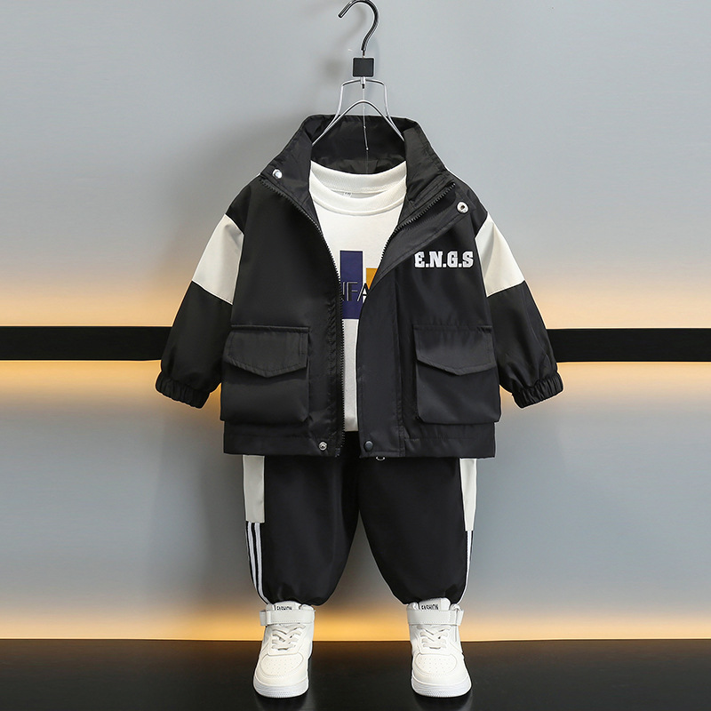 5845 Traje de niño 2025 nuevo estilo de otoño chaqueta deportiva de bebé estilo occidental para niños de dos piezas de ocio de primavera y otoño