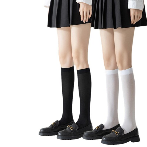 Velvet summer pressure calf socks thin women's mid-calf black and white Japanese jk over-the-knee stockings beautiful legs pile socks