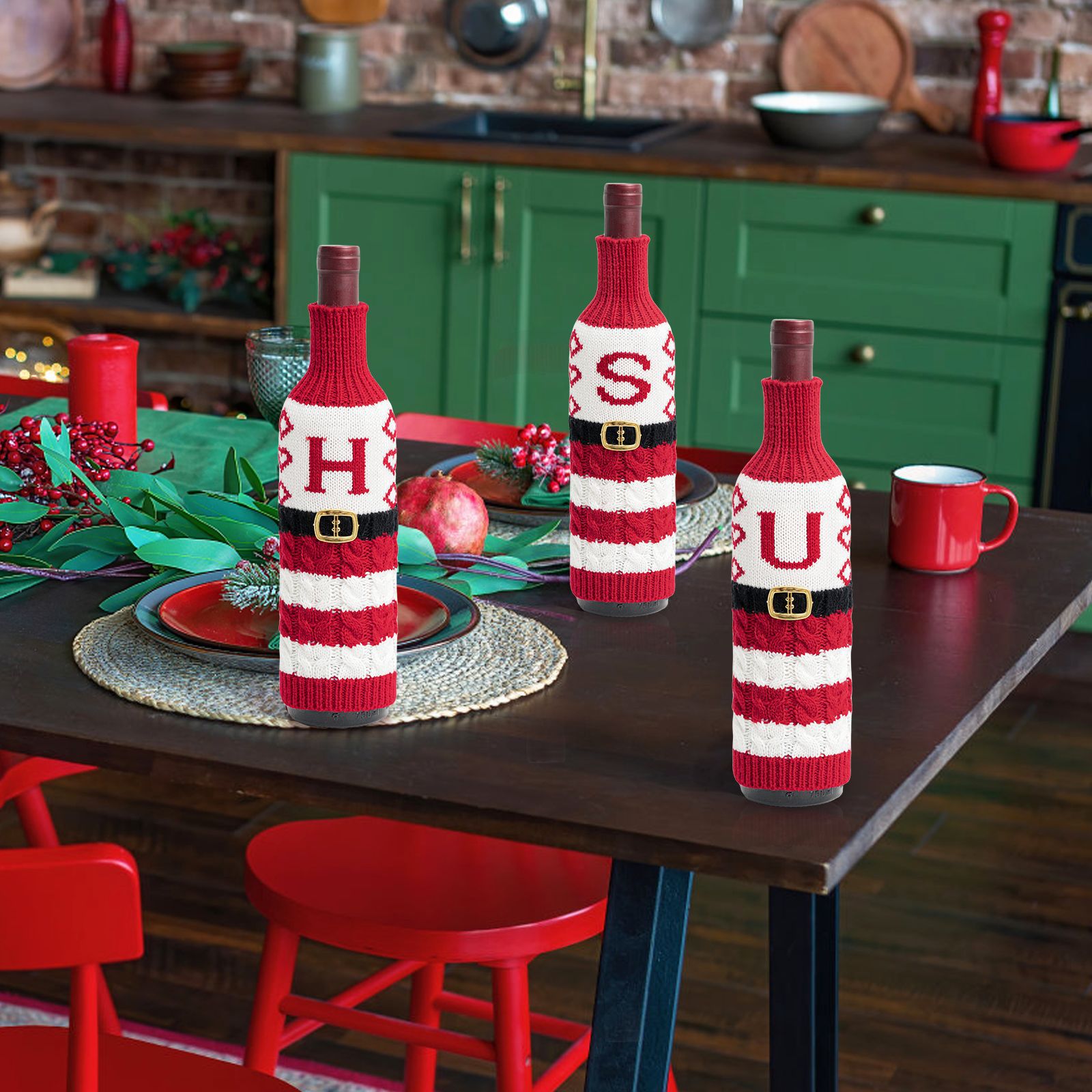 Navidad transfronteriza letras botellas de vino set decoración Navidad tejo set de vino set decoración fiesta atmósfera festiva