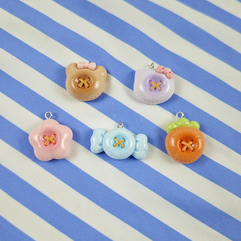 树脂小清新卡通可爱小猫小熊纽扣钥匙扣包包吊坠挂件diy饰品配件