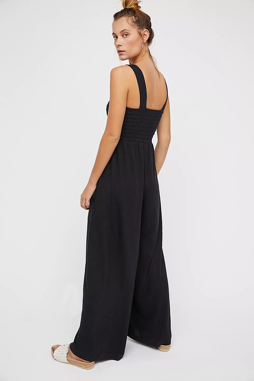 sling backless strech wide leg solid color jumpsuit NSCXY131334