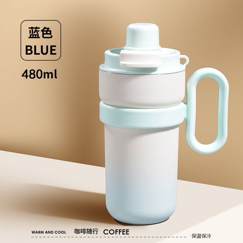 316 ステンレス鋼断熱コーヒーカップ女性のための見栄えの良いダブルドリンクカップストロー付きインターネット有名人ウォーターカップハンドル付き|undefined