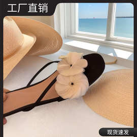 现货花朵平底一字拖鞋女夏季外穿人字半拖鞋气质百搭穆勒鞋凉拖鞋