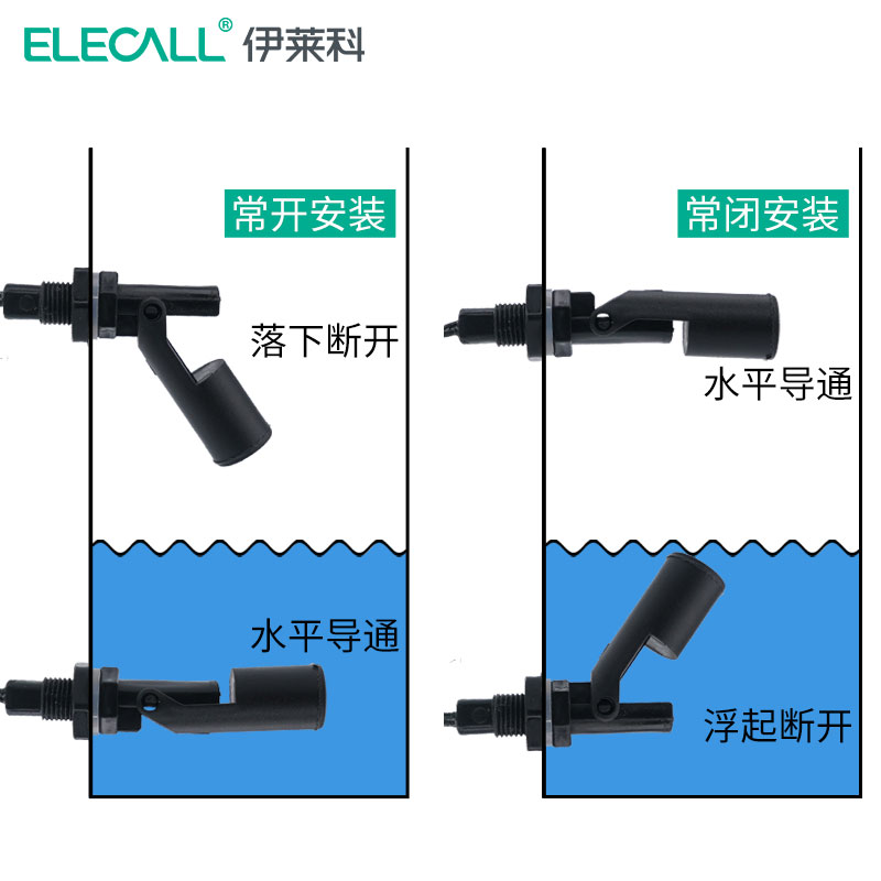 ELLECO 덕빌 플로트 스위치 PP 작은 플로트 사이드 장착 스테인레스 스틸 액체 레벨 스위치 수위 제어 센서