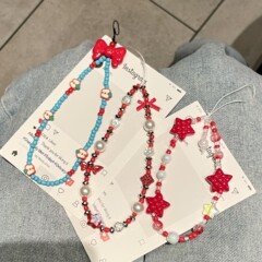 Insアニメ手作りビーズ携帯電話ケース吊り鎖キーホルダーDIYハンドチェーンカメラccdバックパック吊り下げ防止