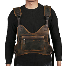 新款头层疯马皮牛皮欧美复古男士8寸夏季旅游手机相机户外胸包291