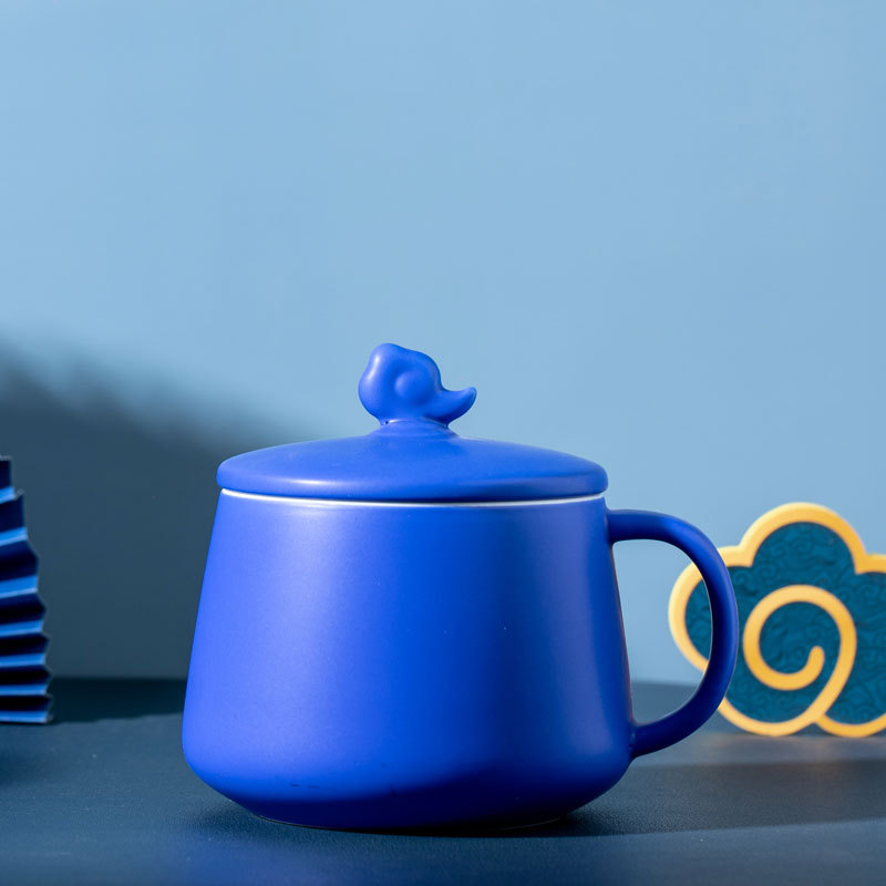 Taza de marcas de nubes, taza de cerámica azul Klein, taza de agua azul espacial con tapa, taza de publicidad LOGO personalizada