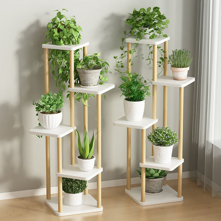 Estante de flores Estante de balcón simple de estilo de piso para uso doméstico interior Estante de macetas de lujo ligero de varios pisos con suculentas de rábano verde
