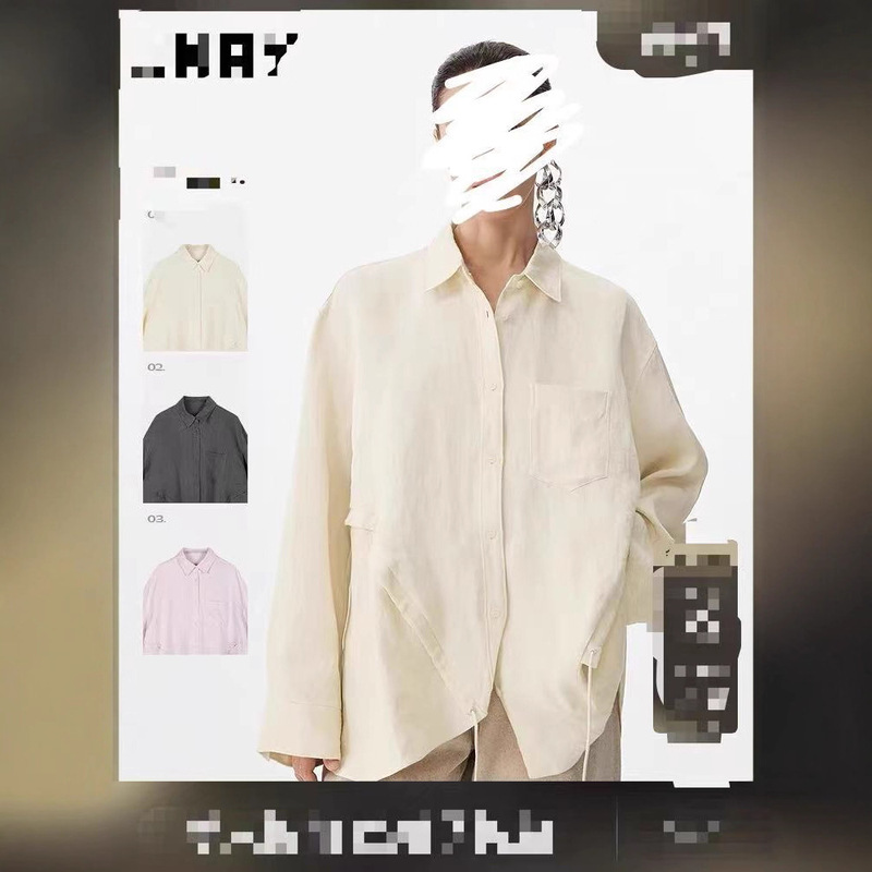 【商场同款】江*25早秋新品汉麻衬衫女宽松抽绳长袖上衣|undefined