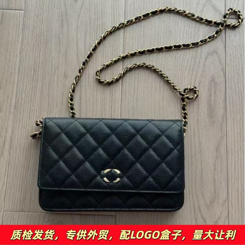 跨境外贸专供小香风WOC发财包CF荔枝纹链条菱格女包单肩斜挎小包