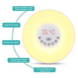 模拟日出日落唤醒灯闹钟 led七彩变色氛围床头小夜灯时钟 FM收音