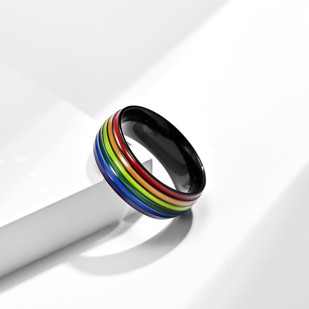 Fashion Rainbow Titanium Steel Rings Epoxy Stainless Steel Rings display picture 2