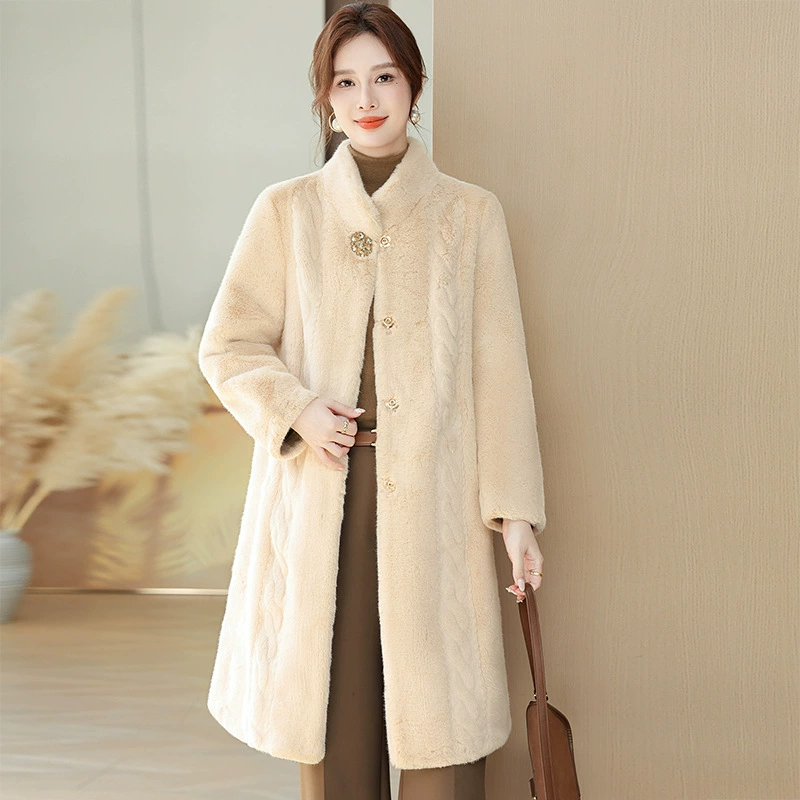 Осенние и зимние мамы утолщенные норковые пуховые топы среднего и пожилого возраста пальто для женщин среднего и длинного искусственного меха