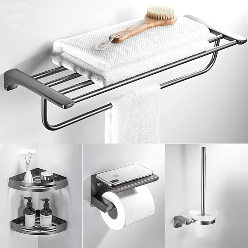 Wire drawing gun gray towel rack non-perforated stainless steel towel rack toilet rack light luxury towel rack Wire drawing gun gray towel rack non-perforated stainless steel towel rack toilet rack light luxury towel rack