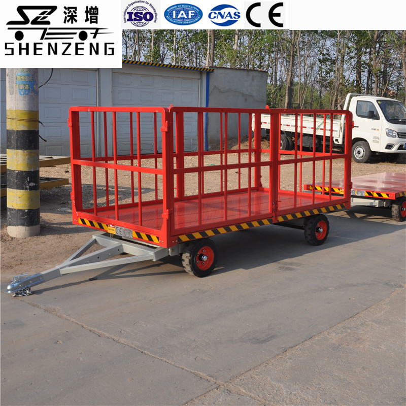 2吨通轨迹平板拖车 厂内中专板车 可串联带护栏双向转向板车