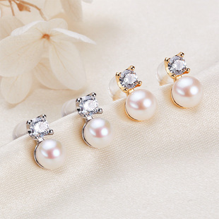 s925 tremella pin pearl earrings female Korean fashion princess four claw set single diamond earrings earrings manufacturers wholesale