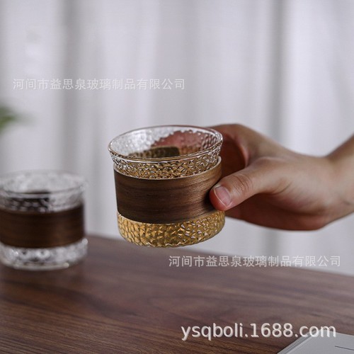 Walnut anti-scalding vertical grain cup heat-resistant small tea cup set owner single cup tea cup drinking cup vertical grain cup