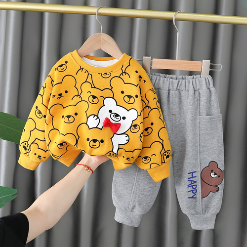 Children's clothing foreign trade spring and autumn clothing Internet celebrity sweatshirt set  new style children's fashionable male and female baby sports two-piece set