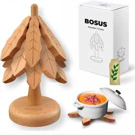 木质一棵树隔热垫家用餐桌碗垫木质创意圣诞树造型防滑杯垫摆件