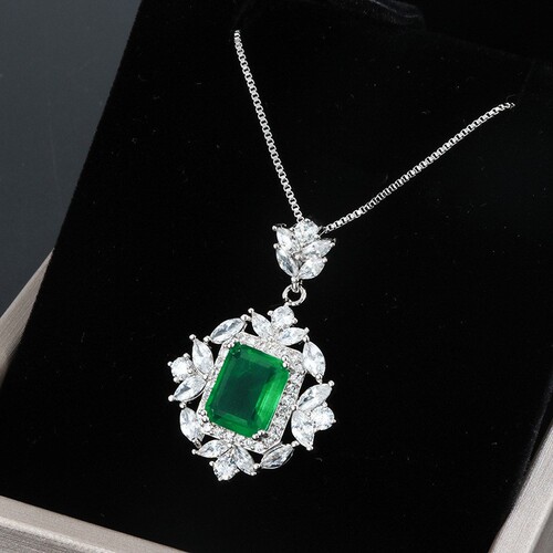 Zhuang Shengsheng Jewelry Foreign Trade Simulation Emerald Gemstone Retro Earrings Rings Pendant Gift Set 10*14 