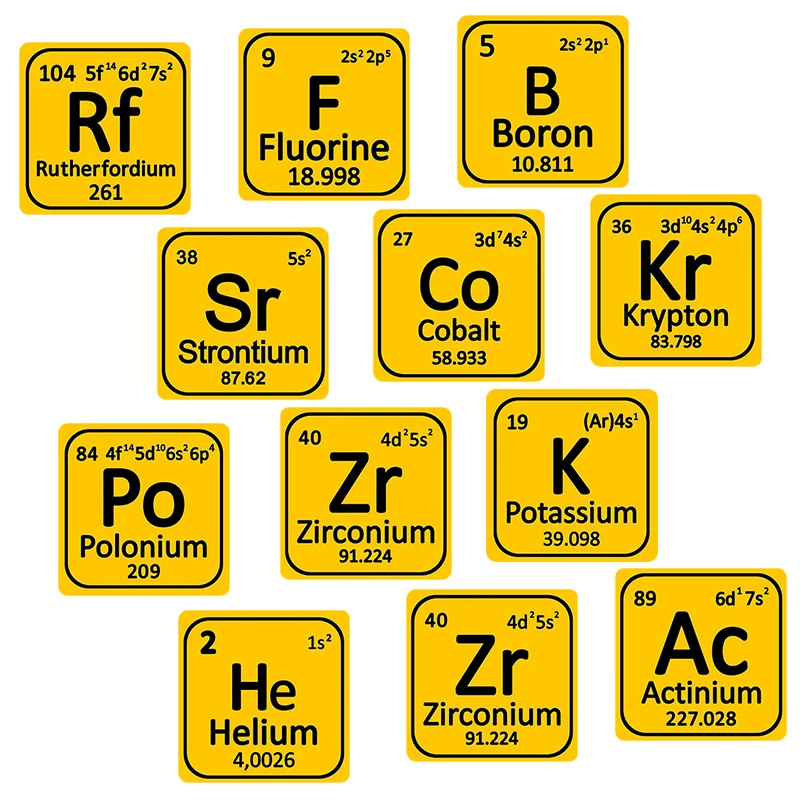 Трансграничный новый желтый химический элемент Периодическая таблица времени драгоценный камень квадратный стеклянный патч мягкая магнитная наклейка для холодильника