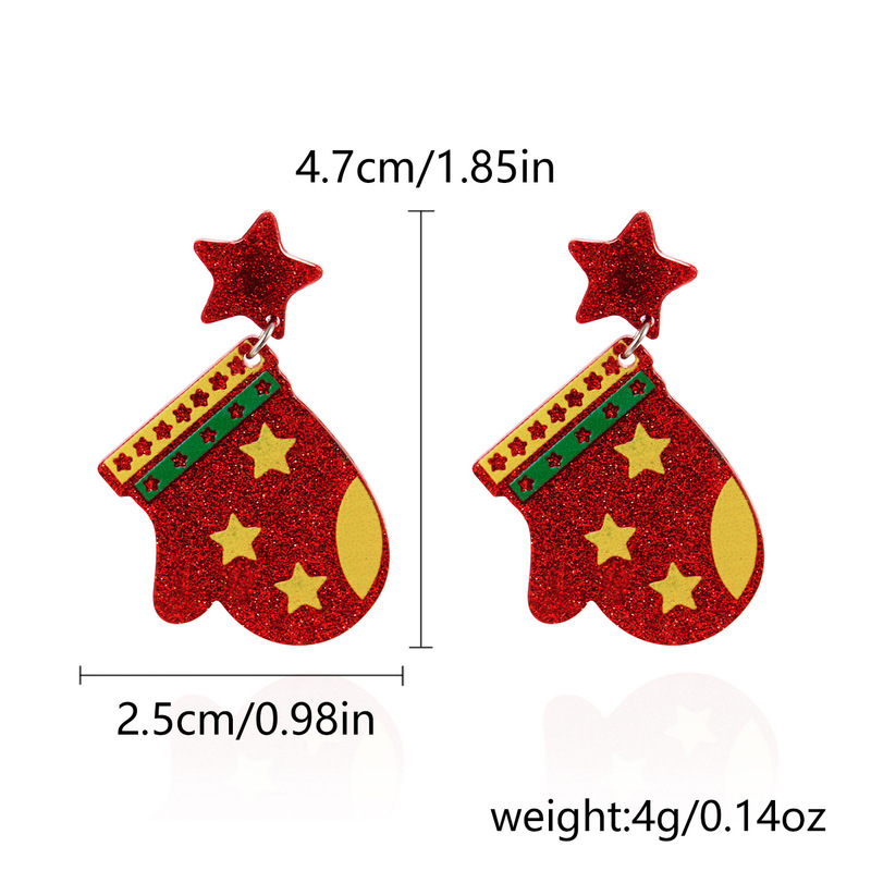 欧米の越境クリスマスツリーのアクリルイヤリングの女性のクリスマスの要素のクリスマスの靴下のクリスマスの手袋のカラーのピアスの女性|undefined