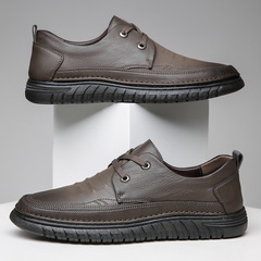 Men's New Spring Lace-up Fashion Calf Skin Sole Business Casual Shoes Men's Soft Sole Matchable Father's Shoes Men's Leather Shoes