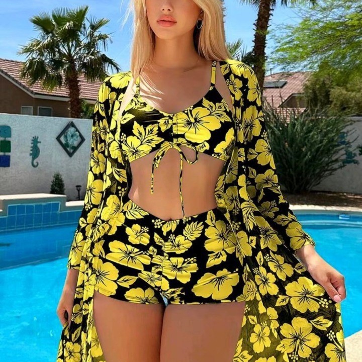 231g Weight Long Sleeve Sleeve Length Polyester Fabric Type Shorts Co-ord Set Sets Type 3 Pieces Set Quantity Swimming Occasion 3 Pieces Set Neckline Regular Fit Fit Type Bohemian Pattern Women's Gender Sexy Style Women's Sexy Bohemian 3 Pieces Set Bikinis Swimwear 11