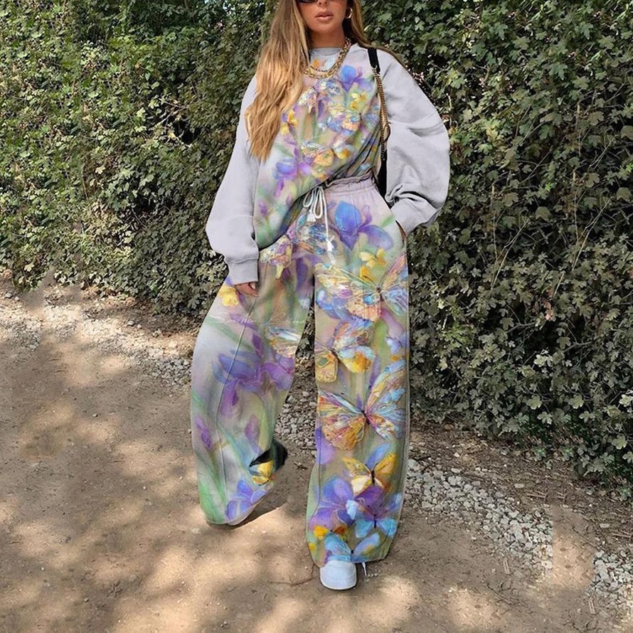 Conjunto de Sudadera Informal con Cuello Redondo y Estampado Holgado para Mujer, Estilo Europeo y Americano, Novedad de Comercio Exterior Transfronterizo para Otoño 2025
